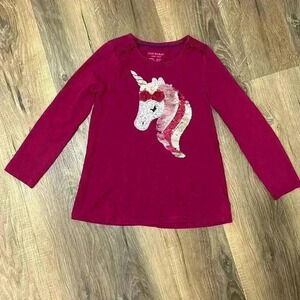 Issac Mizrahi Girls unicorn Shirt Size M (5-6) cranberry color with sequins
